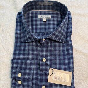 Peter Millar Blue Plaid Sports Shirt XL new with tags